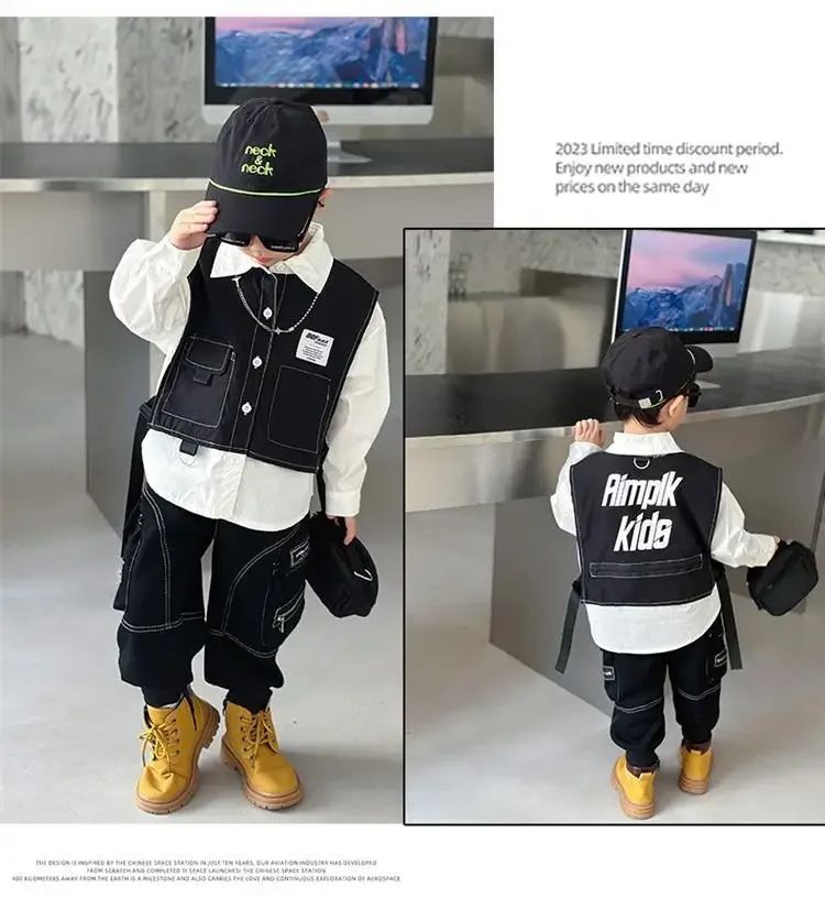 Boys Spring Autumn Clothing Set Baby Fake Two Piece Vest Shirt+Pants 2pcs Set for Korean Casual Children\'s Clothes Handsome Kids