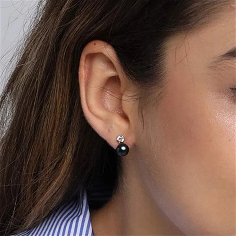 Dainashi 925 Sterling Silver 8-9mm naturalna perła słodkowodna cyrkon Rhinestone stadniny kolczyki wysoka biżuteria prezenty dla kobiet — zdjęcie 5