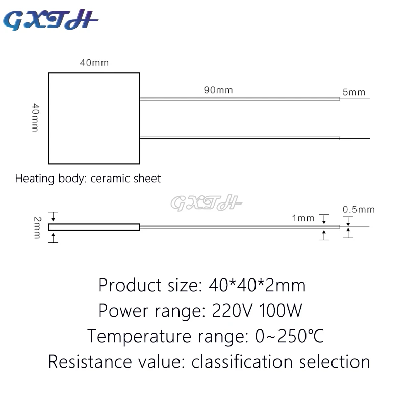 2PCS 40*40*2mm Ceramic Heating Piece Electric Heating Piece High Temperature Heating Piece Heating Plate MCH Alumina