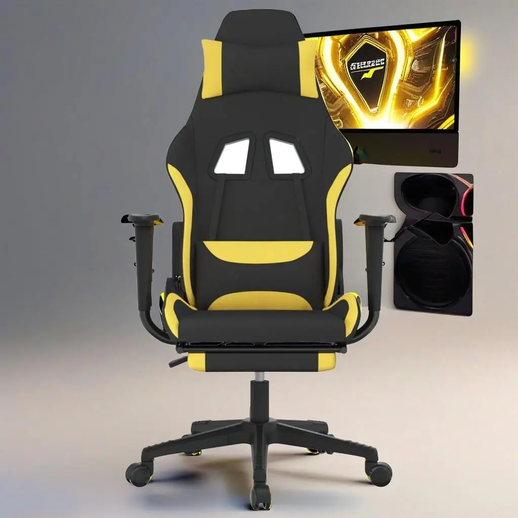 Ergonomic Gaming Chair with Footrest - Black & Yellow Fabric, Perfect for Comfort & Style