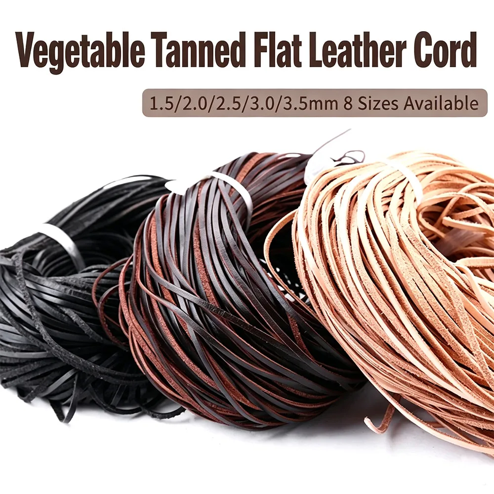 Flat Leather Cord Bracelet Connectors, Flat‑end Cords, Vintage Handmade DIY Supplies, Top‑grain Vegetable‑tanned Genuine Leather