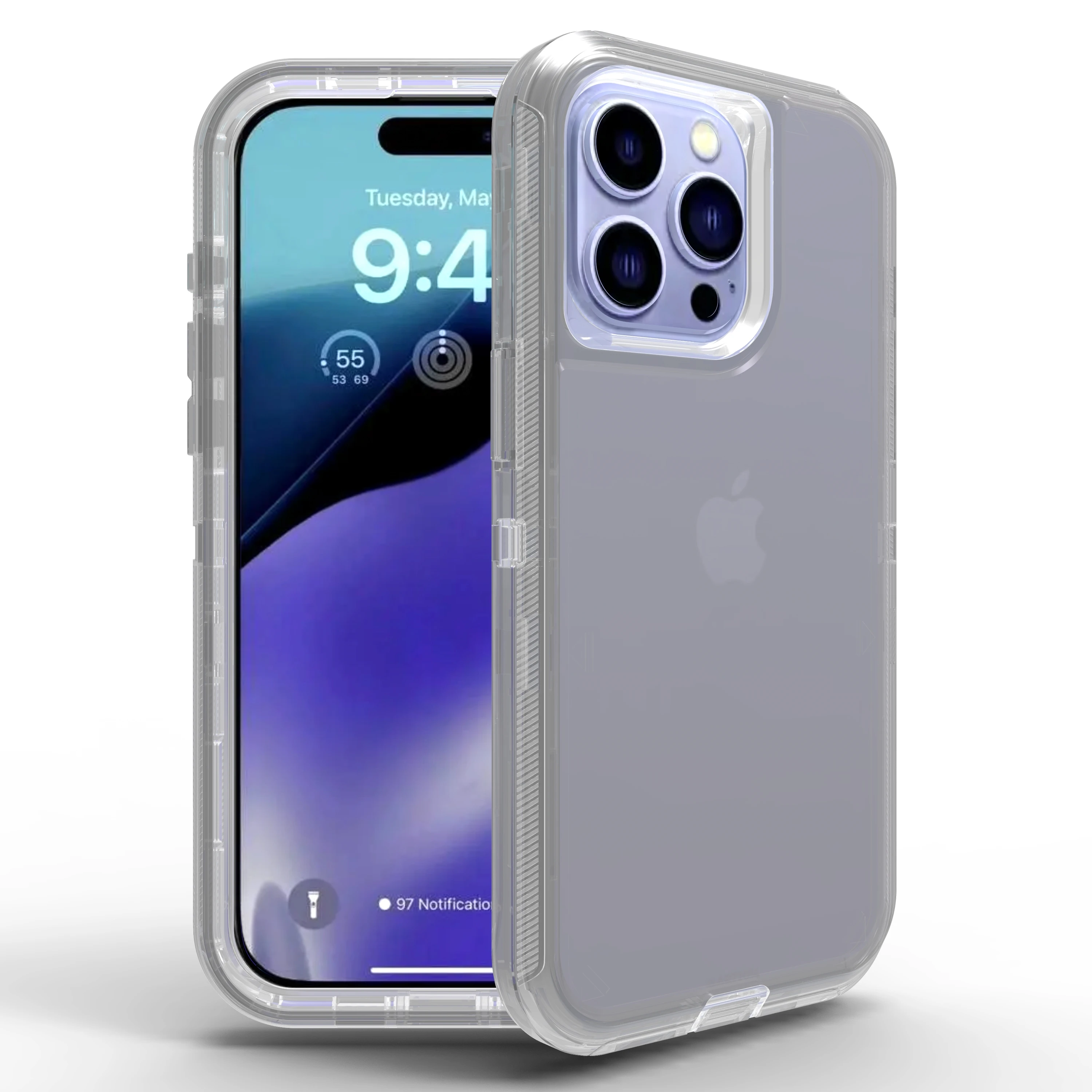 Robot Case 3 IN 1 Transparent For iPhone 11 12 13 14 15 16 ProMax XS XR 6 7 8 Plus Half Clear Shockproof Armor Glossy Plain Case