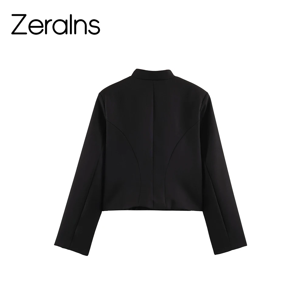 ZERAINS 2026 Fall New Arrival Women's Long Sleeve Round Neck Casual Padded Shoulder Fit Tailored Napoleon Blazer
