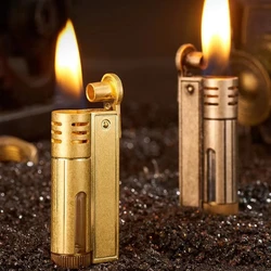 Classic Retro Gasoline Lighter Metal Windproof Open Flame Cigarette Lighters Grinding Wheel Flintstone One-Key Ignition