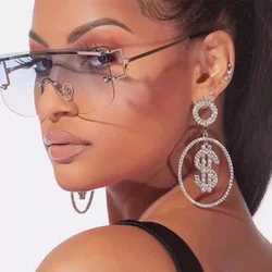 Gold Color Exaggerated Dollar Letter Earrings Popular Alloy Full Crystal Earrings Fashion Party Accessories Wholesale