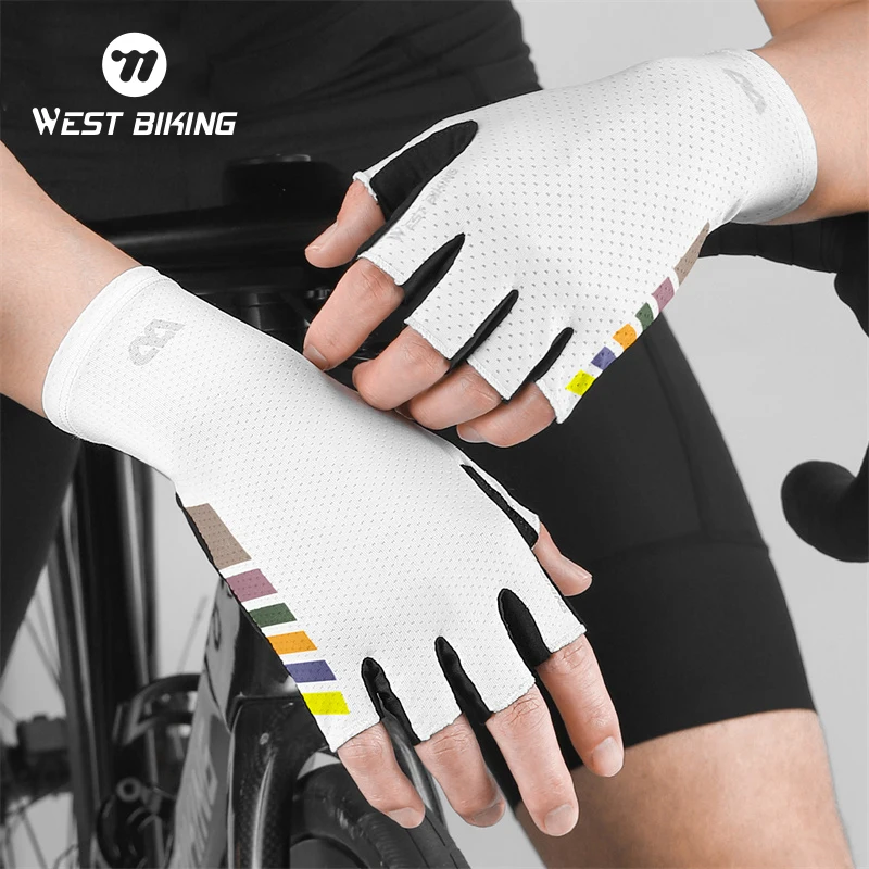 

WEST BIKING Bicycle Half-finger Glove Breathable Non-slip Nylon Fingerless Sport Gloves Bike Road Racing Glove Cycling Equipment