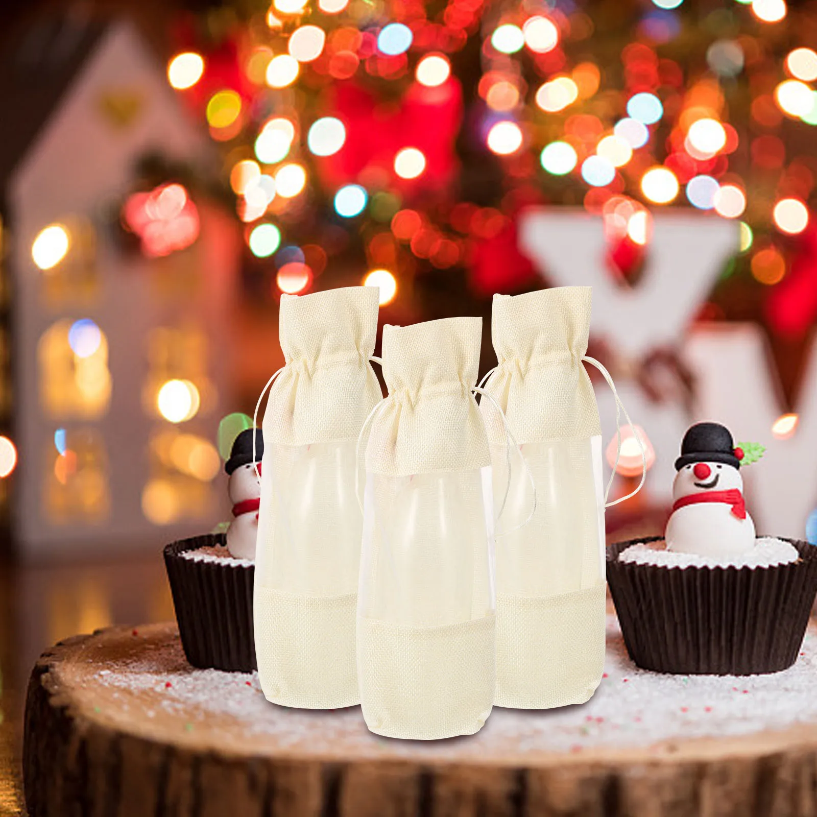 

4pcs Bottle Bag Burlap Mesh Packing Bags for Wedding Birthday Gift HoldersReusable Drawstring sacks