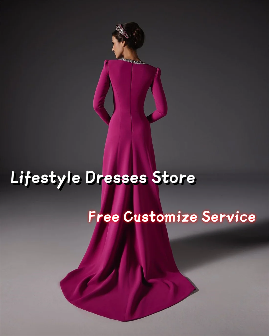 Customized Beadings Long Evening Dresses Prom Dress Floor-Length Full Sleeves Wedding vestidos de fiesta elegantes 2024