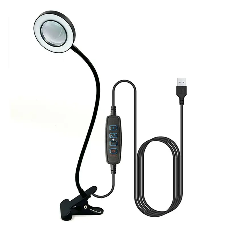 48 LED Desk Lamp Clip With 5X Magnifying Glass Light 360° Adjustable 3 Modes LED Desk Light For Bed Desk Work Crafts-2PC view 5