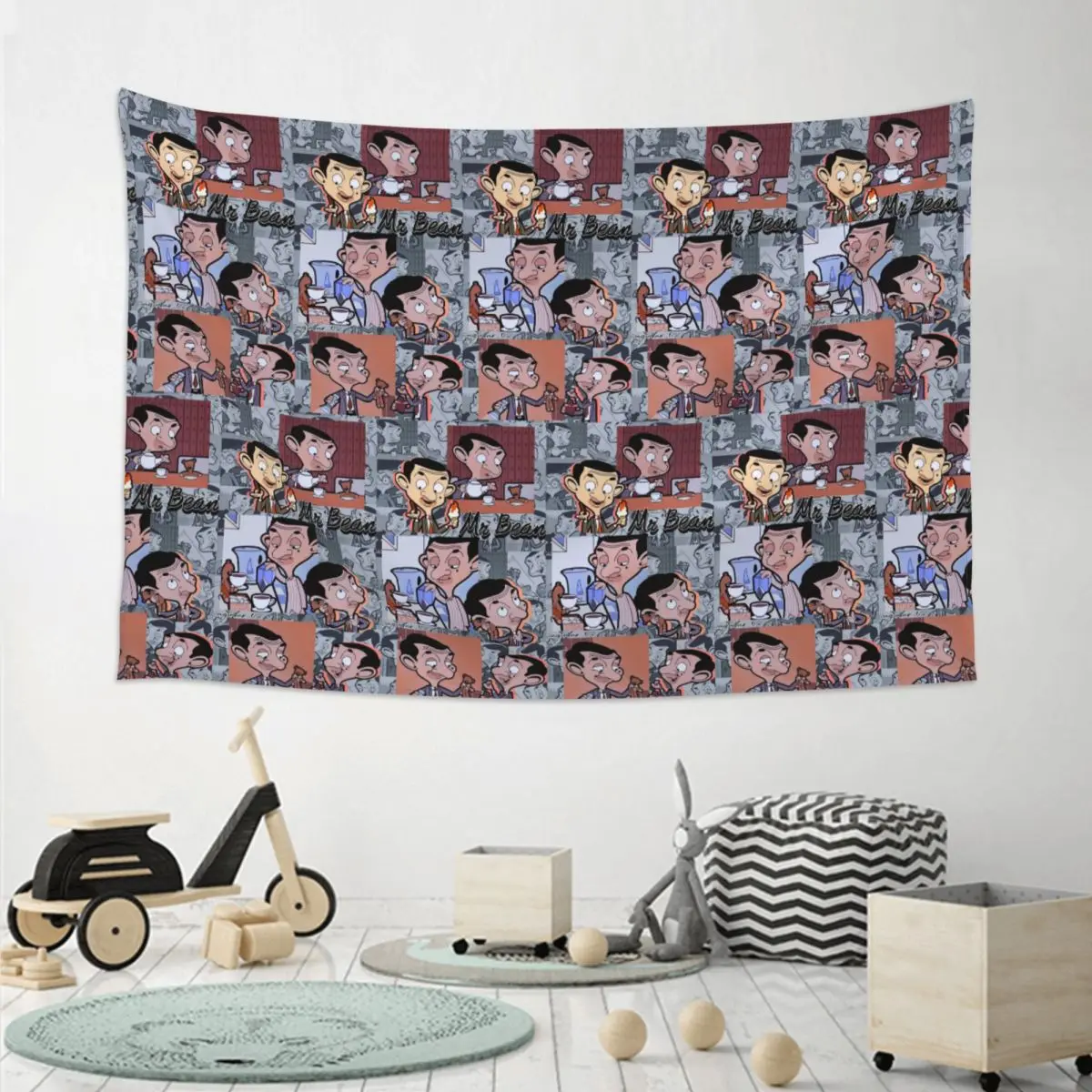 Mr. Bean Cartoon Tapestry Funny Wall Hanging Aesthetic Home Decoration Tapestries for Living Room Bedroom Dorm Room