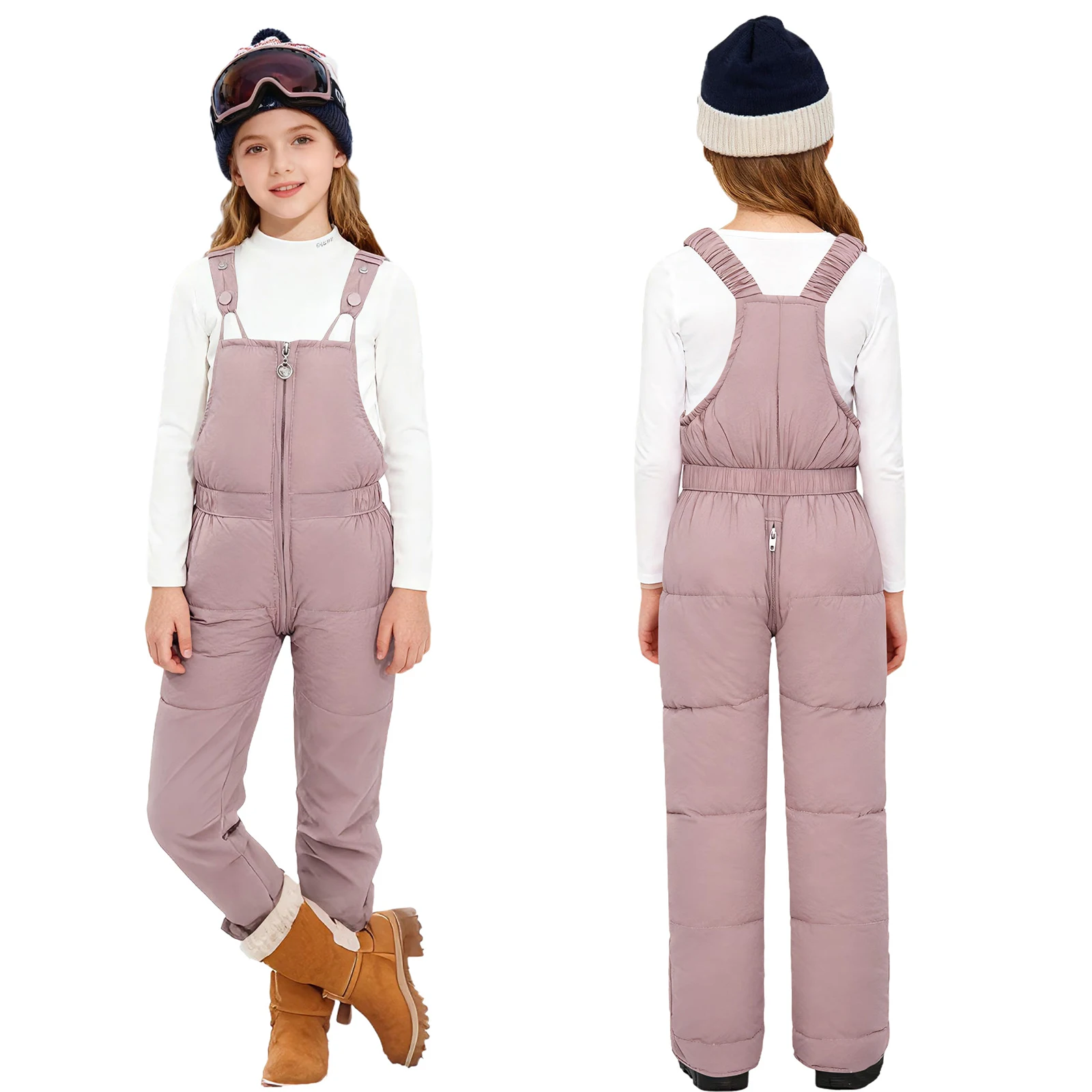 بدلة قفز للأطفال الصغار والبنات والأولاد على شكل ثلج وأشرطة كتف مرنة وسحاب مبطن للتزلج بدلة شتوية رياضية خارجية للثلج