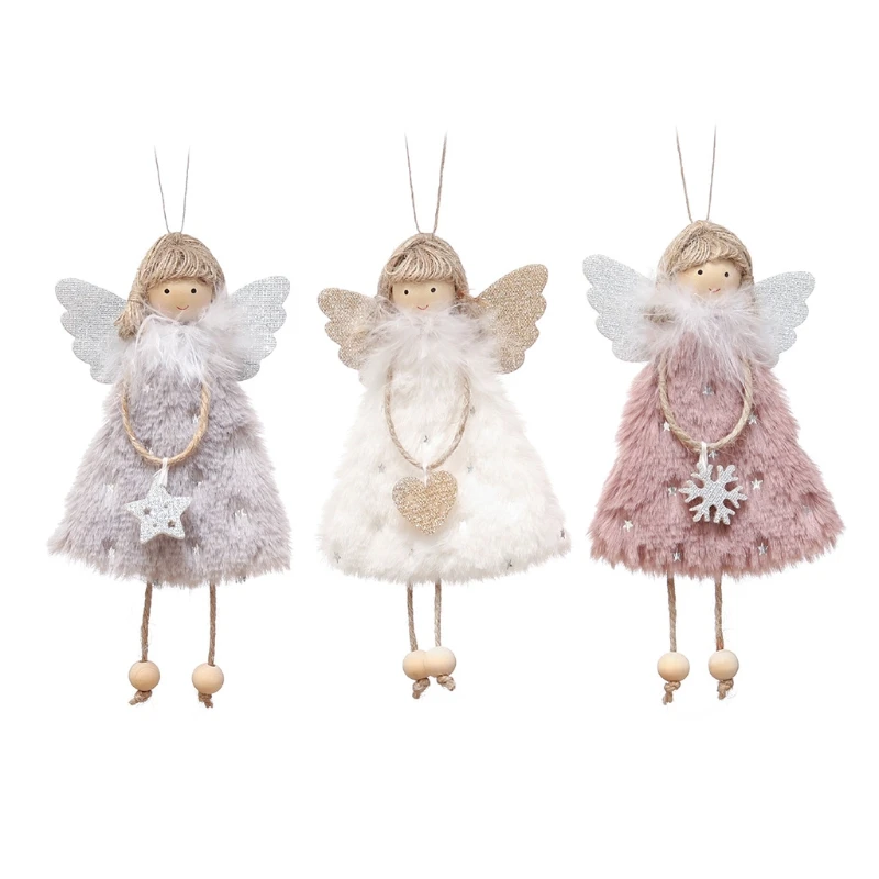 인형 펜 던 트에 대 한 3pcs 크리스마스 장식 천사 심장 봉 제 나무 매달려 Orname Dropship