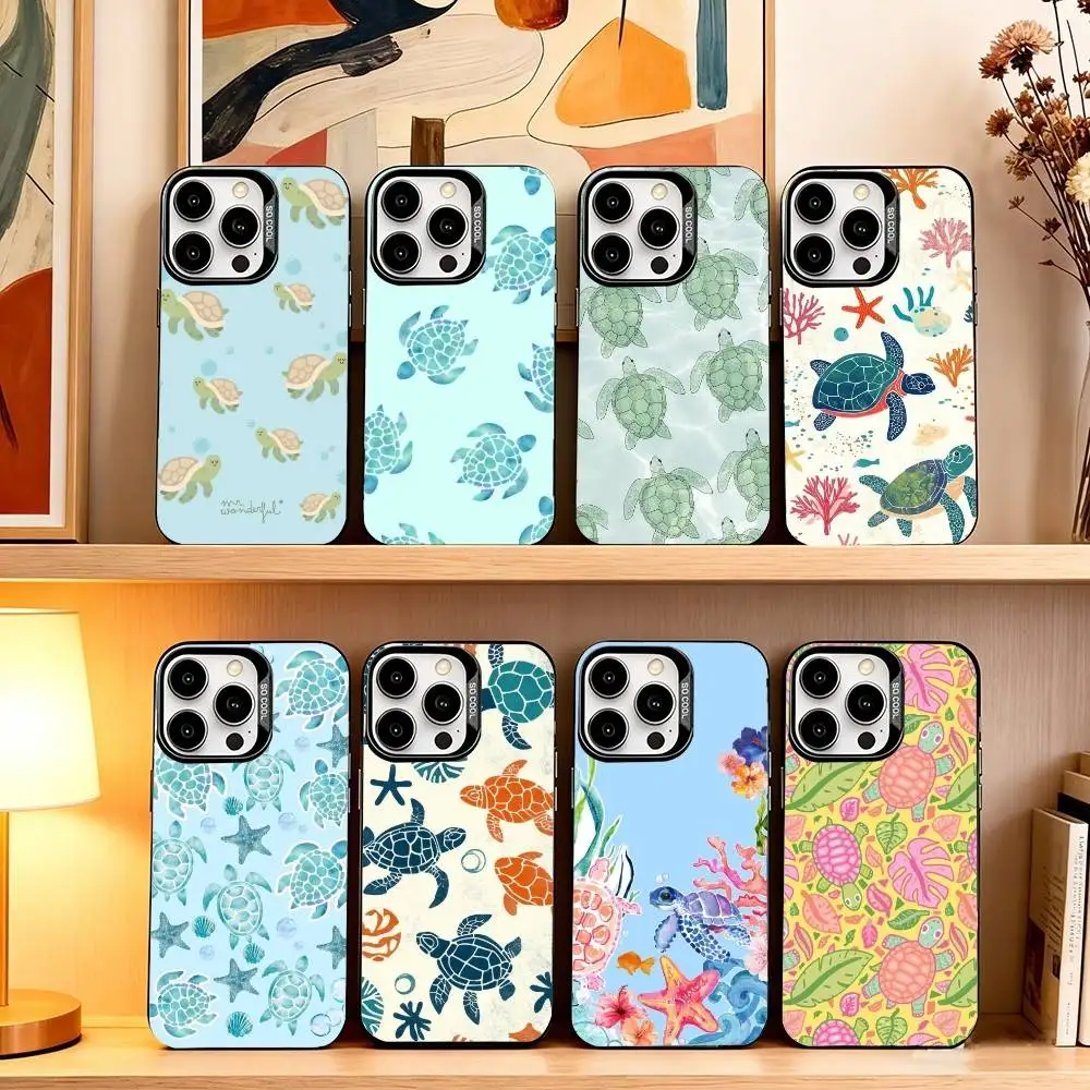 

Summer C-Cool Turtle Pattern Phone Case For iPhone 17,16,15,14,13,12,11 Plus,Pro Max,XS,Colorful Silver Phone case Funda Cover