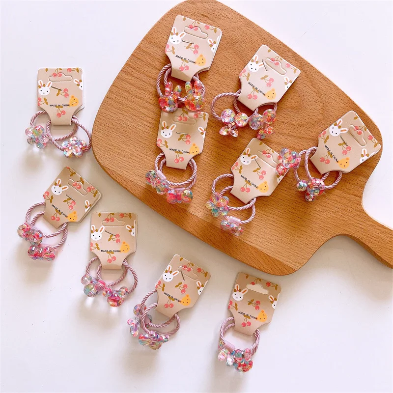 1 Set Spring Color Cute Elastic Hair Bands For Kids Girls Flowers Hair Ties Cartoon Bunny Hair Rubber Band Baby Hair Accessories