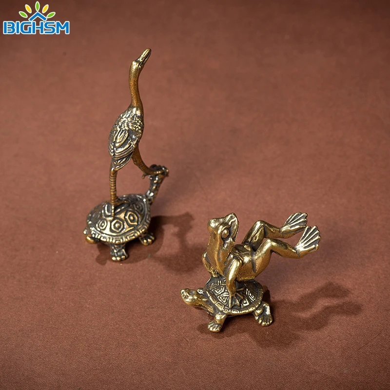 Tartaruga di rame piccoli ornamenti Retro ottone statua animale figurine portachiavi pendenti antico HomeDecor 1 pz