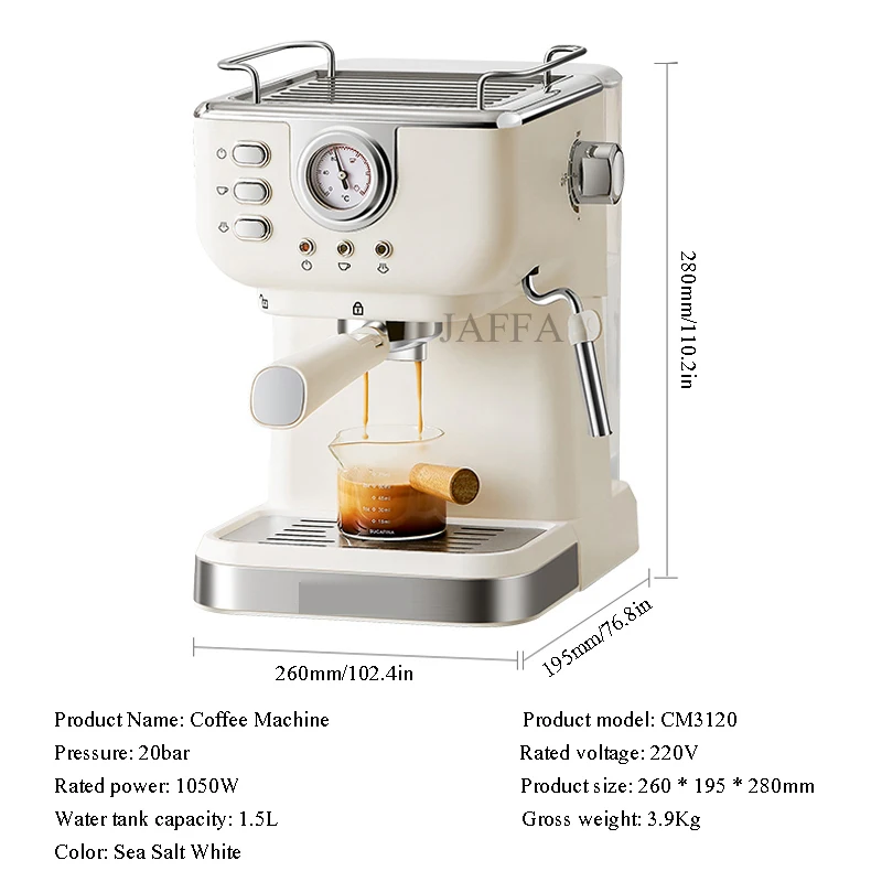 Semi Automatic Espresso Cappuccino Coffee Machine Temperature Adjustable Portafilter Coffee Maker Metal