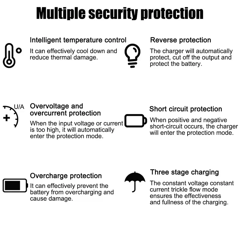 12V 2A nabíječka autobaterií, 3stupňová olověná AGM gelová baterie, plně automatické inteligentní rychlé nabíjení - náhled 5