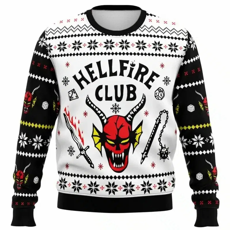 Bruto Navidad Hellfire Club Demon gráfico pulóver hombres mujeres fanáticos de la película Casual manga larga fiesta de vacaciones 2025 nuevas camisetas de moda