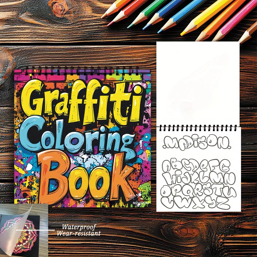 สมุดระบายสีกราฟฟิตีสำหรับผู้ใหญ่ - 8.27×8.27 นิ้ว, 22 หน้า ศิลปะบนถนนที่สดใสเพื่อการผ่อนคลาย ของขวัญที่ยอดเยี่ยมและคนรักความคิดสร้างสรรค์