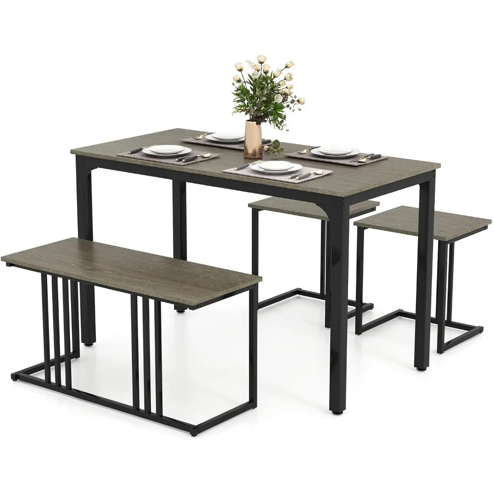 

4-Piece Dining Table Set for 4, Modern Kitchen Table and Chairs, Nesting Furniture Set with Bench & 2 Stools