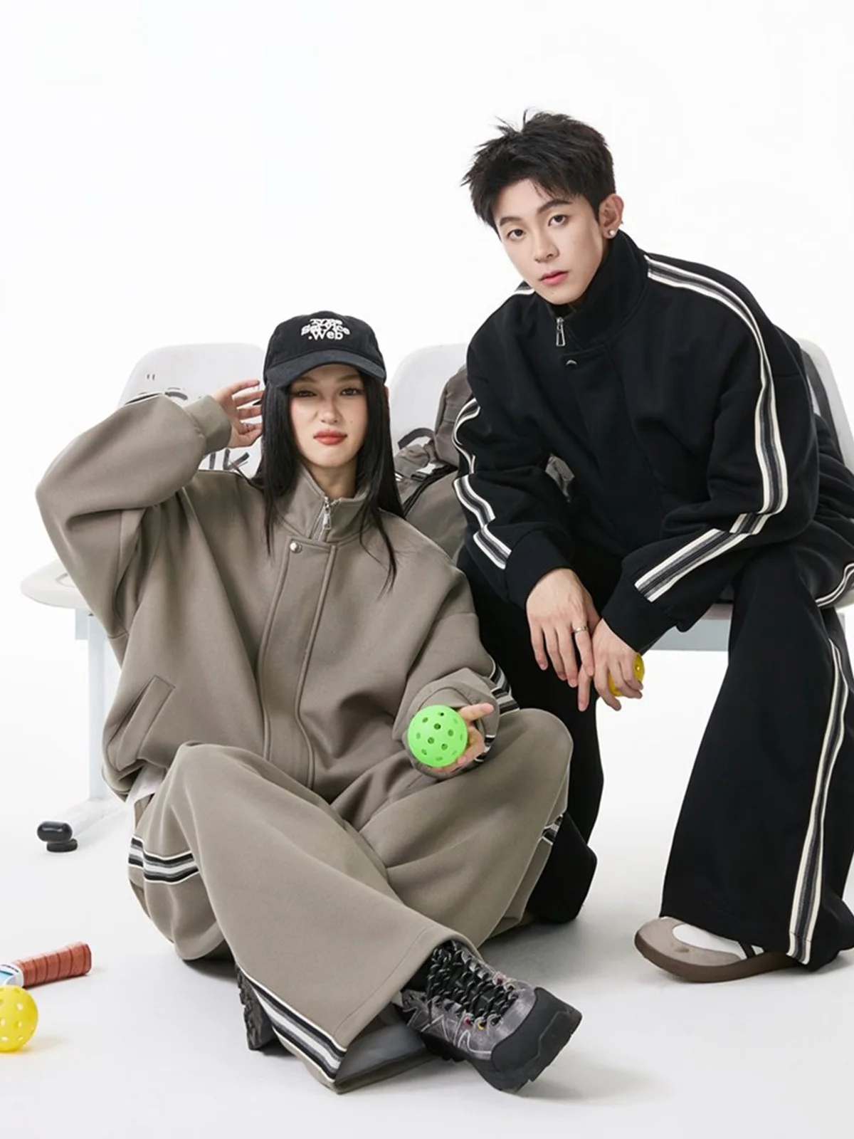 

Американский цветной комплект в полоску, мужской модный брендовый дизайн с воротником-стойкой, открытый кардиган, свитшот, новый свободный повседневный свитер...