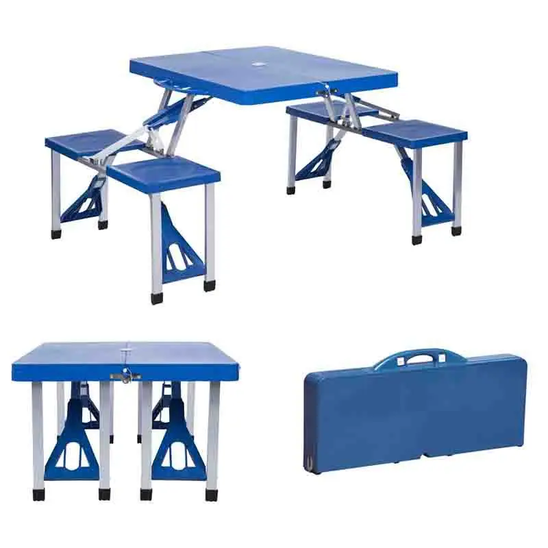 Outdoor Plastic Folding Tables and Chairs Set, Integrated Portable Storage, Field, Camping, Travel, Picnic, Conjoined