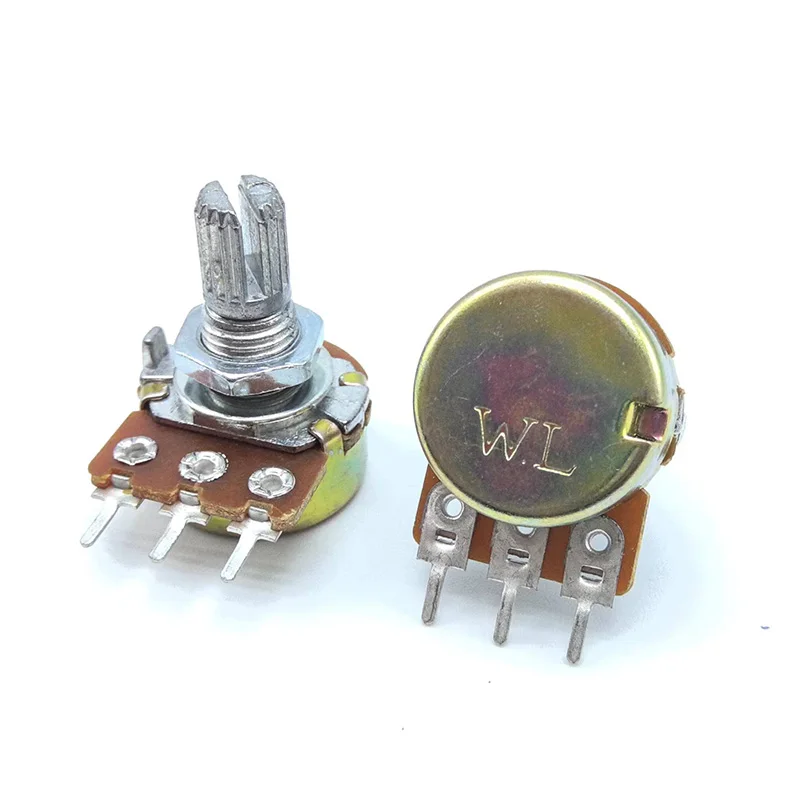 5pcs，WH148 volume adjustable Potentiometers Single 3-pin center tap 15mm plum shaft A10K