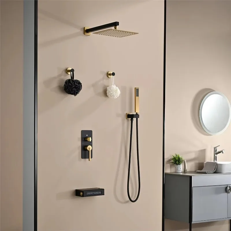 

4-функциональный набор смесителей из матового титана и золота, настенная душевая система, полная комбинированная насадка, ручные смесители для душа и ванны