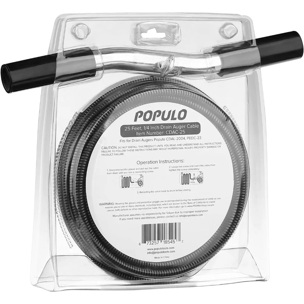 

25FT Replaceable Cable, Compatible with POPULO Electric Drain Auger(CADL-2004, PEDC-23), Supports Manual Operation.