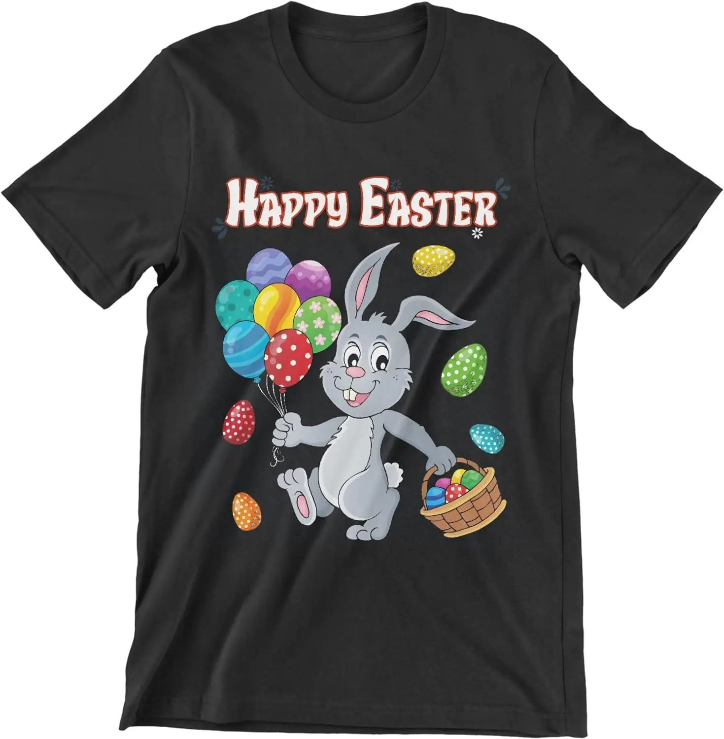 Touchish Dabbing Rabbit Easter Day Eggs T-Shirt Short Sleeve Gifts Classic Funny Animal Tee-100% Cotton XXS for Kids Black