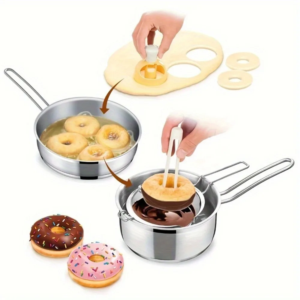 1pc Plastic Donut Cutter Set With Dipping Plier,Non-Stick DIY Doughnut Baking Tools For Home Use