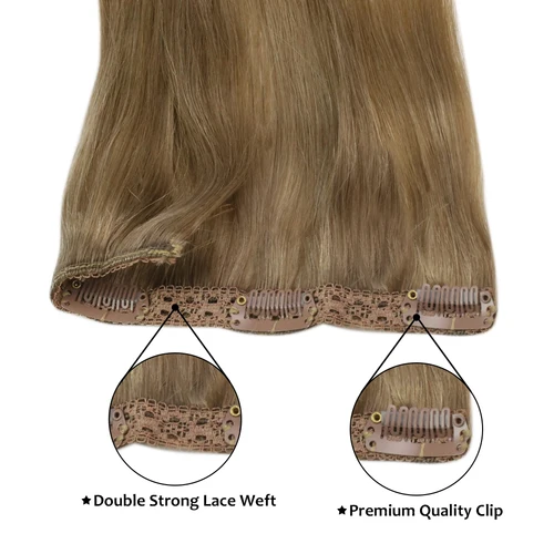 Imagen 2 del producto Extensiones de cabello con Clip Moresoo, 100% cabello humano Remy Real, extensión de cabello liso sedoso brasileño, extensión de cabello rubio Balayage