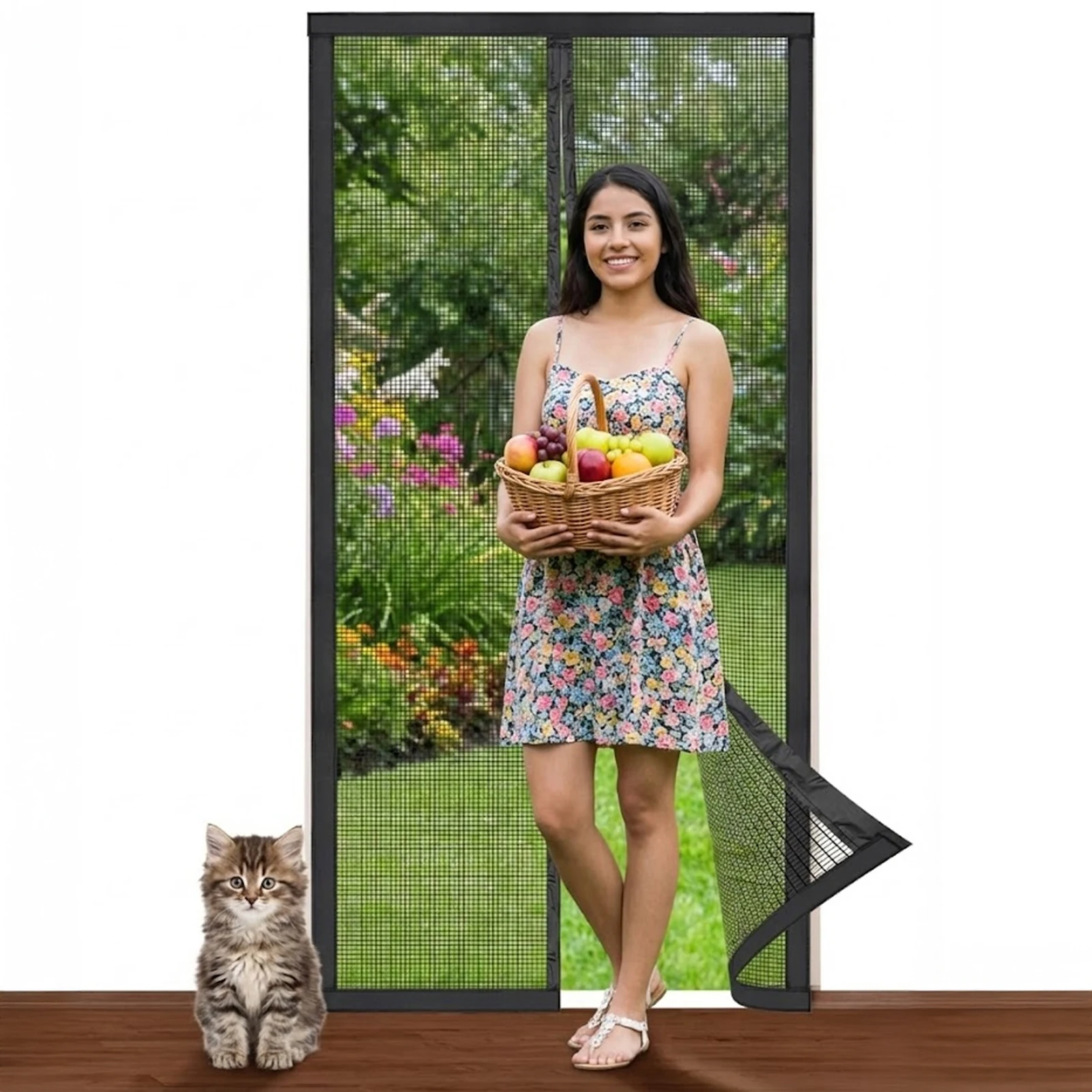 200+ Sizes Heavy Duty Magnetic Screen Door, Upgraded PP Nano Mesh, Hands-Free Auto-Seal Design, Windproof & Pet Friendly