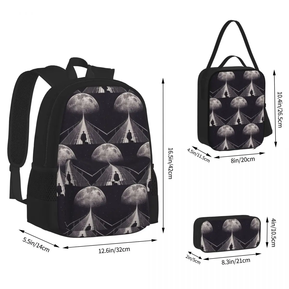 Space Trip Backpacks Boys Girls Bookbag School Bags Rucksack Lunch Bag Pen Bag Three-Piece Set