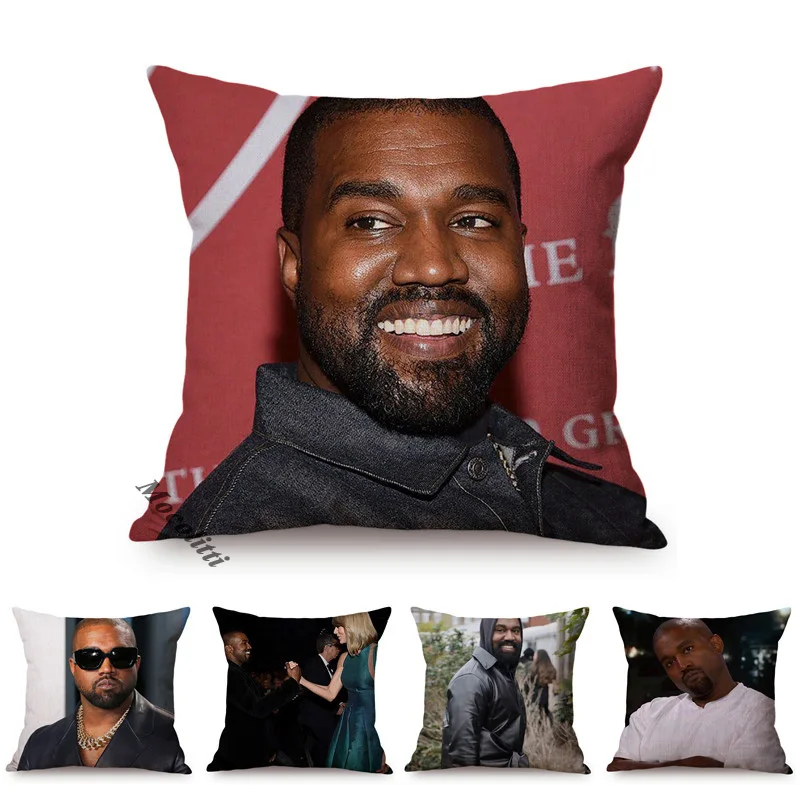 Kanye West Meme Portrait Funny Style Cushion Cover Cute Celebrity Face Cotton Linen Sofa Decoration Throw Pillow Case