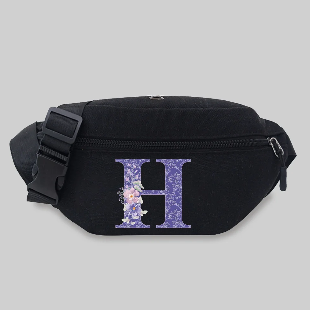 Fanny Packs Fashion Women\'s Waist Bag Packs Female Phone Purses Ladies Chest Messenger Bags Purple Flower Letter Series Pattern