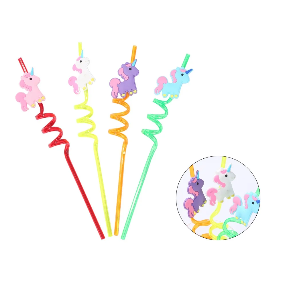 4 قطع من شفاطات يونيكورن الملونة لتزيين الحفلات طويلة بما فيه الكفاية للنظارات في هاواي ومهرجانات أعياد الميلاد وحيد القرن