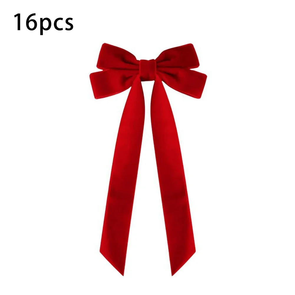 Christmas Decor Velvet Ribbon Bows DIY Decorations Velvet Ribbon Burgundy Angled Tail Design Soft Plush Fabric