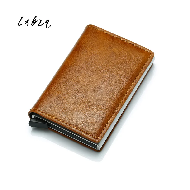 Antitheft Men Vintage Credit Card Holder Blocking Rfid Wallet Leather fashion Security Information Metal Purse Holde wallet card