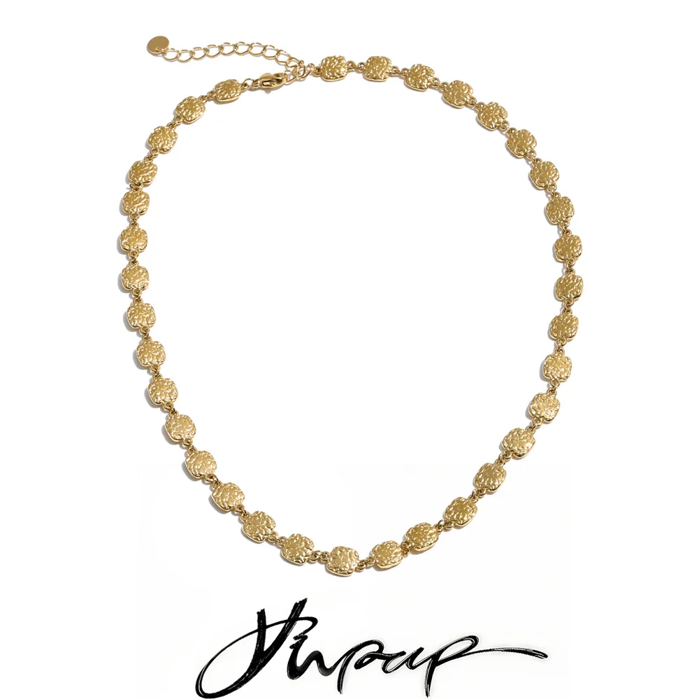 Yhpup Edelstahl-Halskette, Textur-Metall, Hammer-Quadrat-Kette, Minimalistischer Modeschmuck, Wasserdichte Accessoires