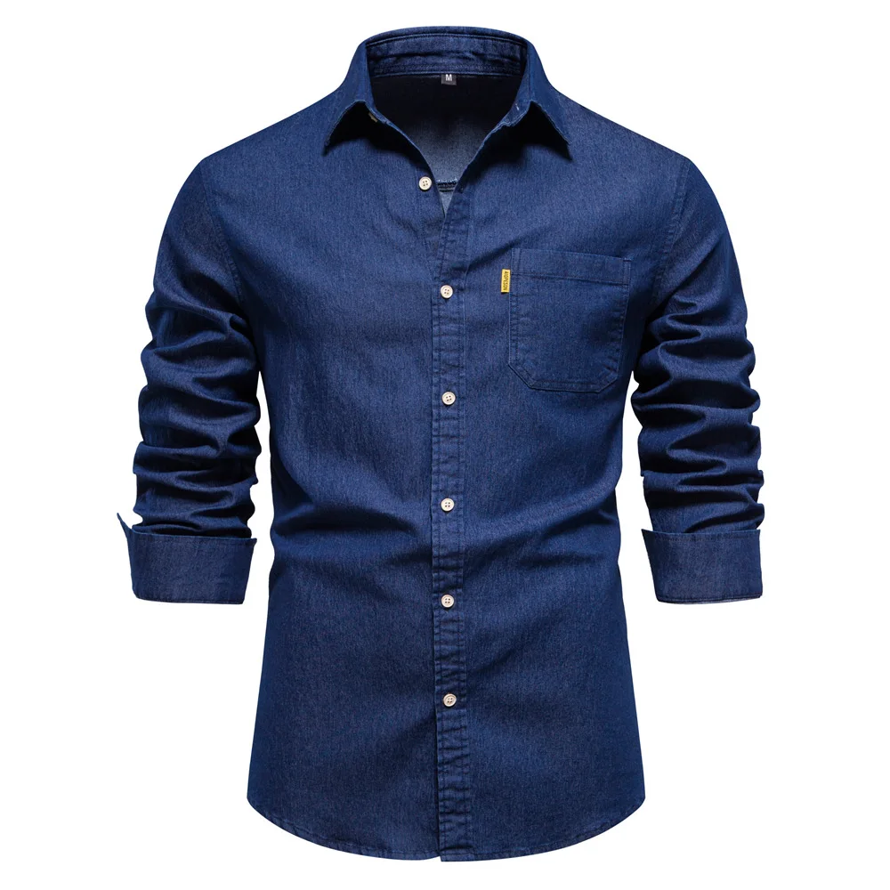 Autumn Cotton Denim Shirt Men Long Sleeve Solid Color Casual Slim Fit Shirt Mens Designer Clothing Cowboy Shirts For Men New