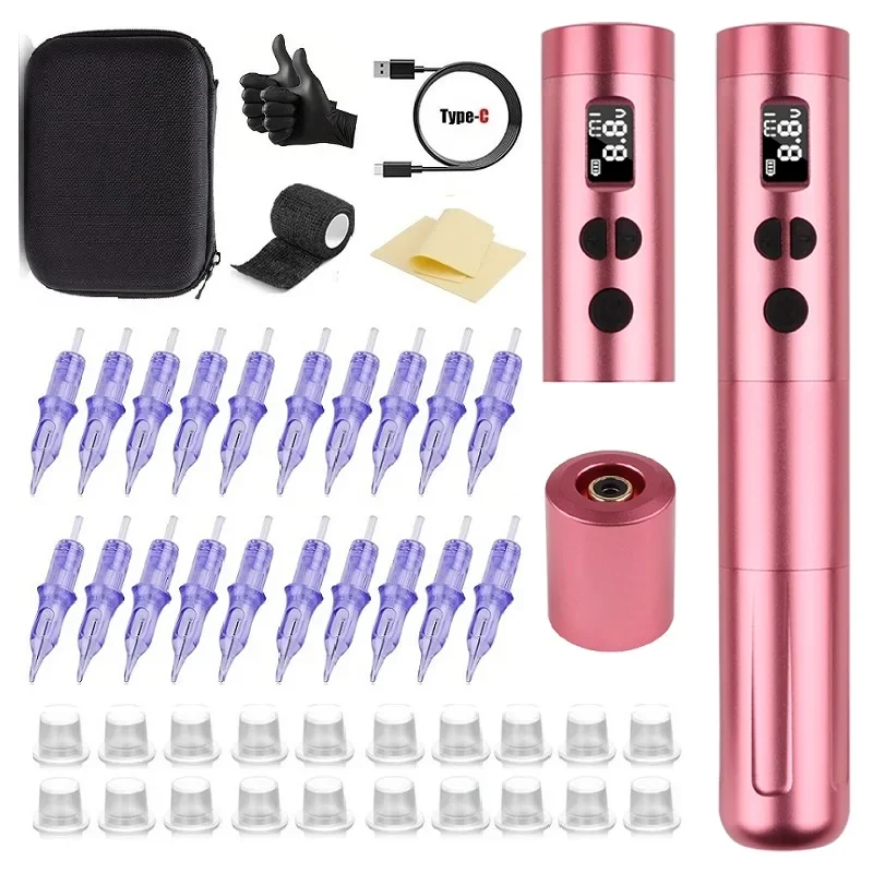 

Wireless Tattoo Machine Kit Coreless Motor Tattoo Battery Pen with 2pc Batteries & 20pc Tattoo Needles For Permanent Makeup