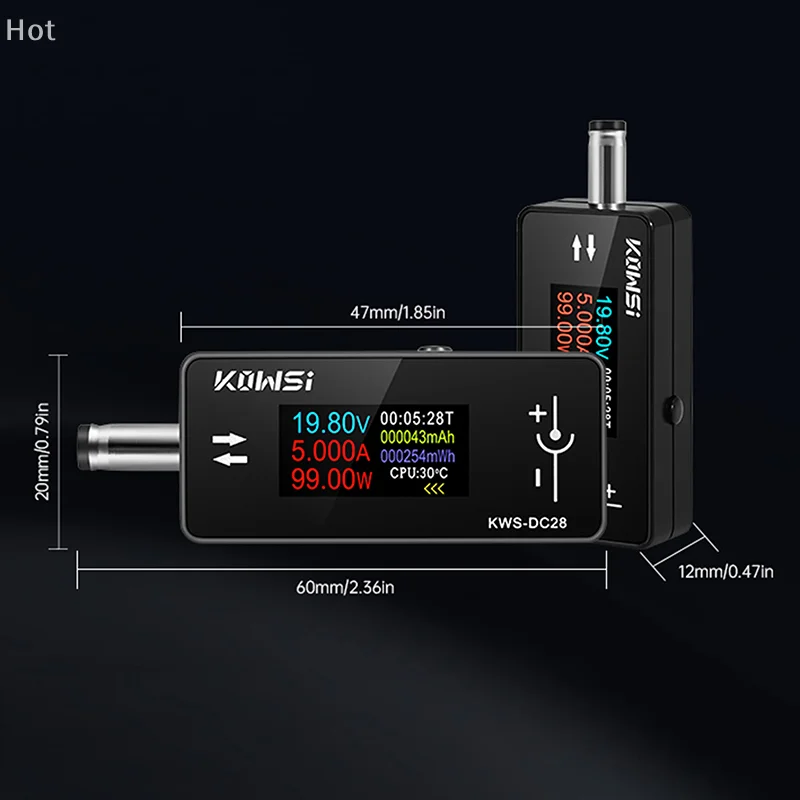 KWS-DC28 0.96 Inch TFT HD Digital Display DC 5.5*2.5 Interface Tester Voltage Ammeter Power Meter Multi In One Display