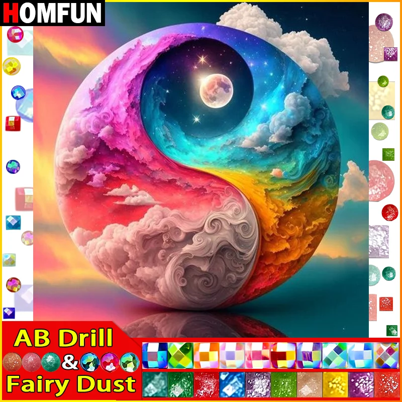 HOMFUN fée poussière AB diamant peinture plein carré/rond diamant "paysage lune nuages" motif broderie 5D strass peinture
