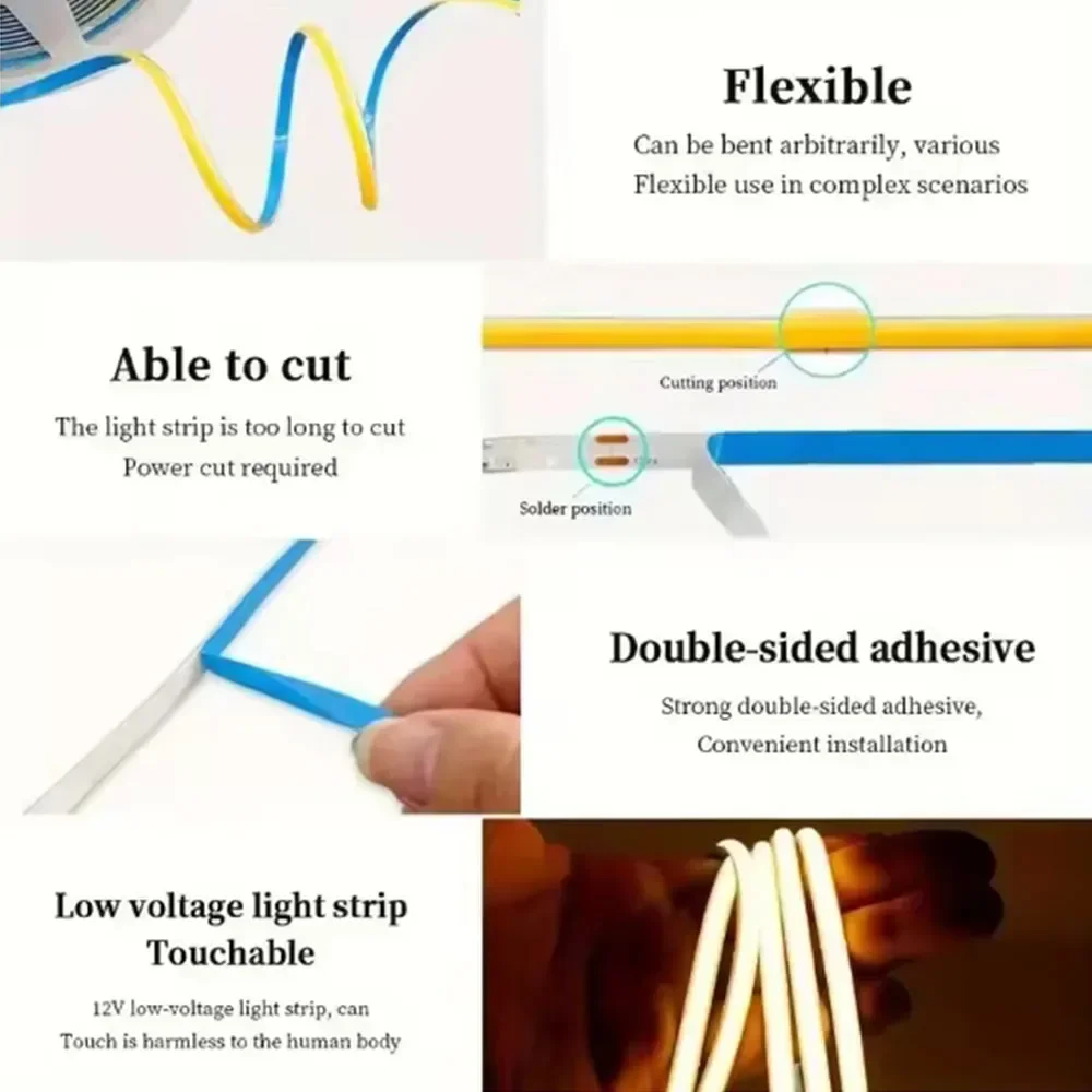 5V COB LED Strip Light USB Smart Hand Sweep Motion Sensor Dimmable Flexible Strip Lights For Bedroom TV Mirror Backlight Wall image 4