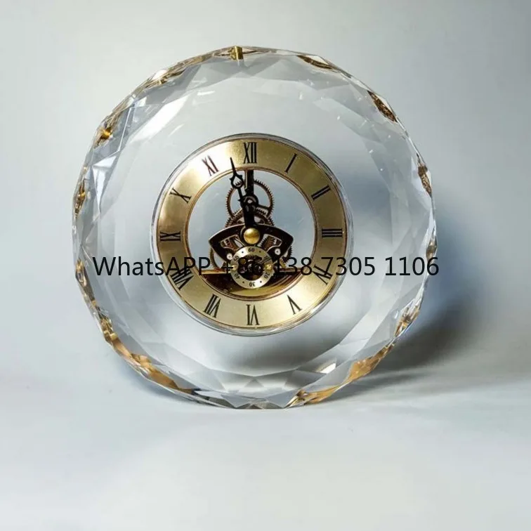 

Crystal clock logo inner carving light luxury ornament mechanical table clock creative watch free design lettering