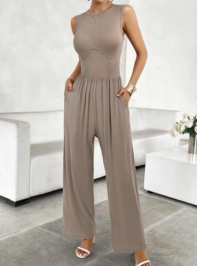 

Leisure Women's Jumpsuit Summer Women's Casual Elegant Vest Tight Elastic Wide Leg Long Pants Commuting Jumpsuit Woman Clothing