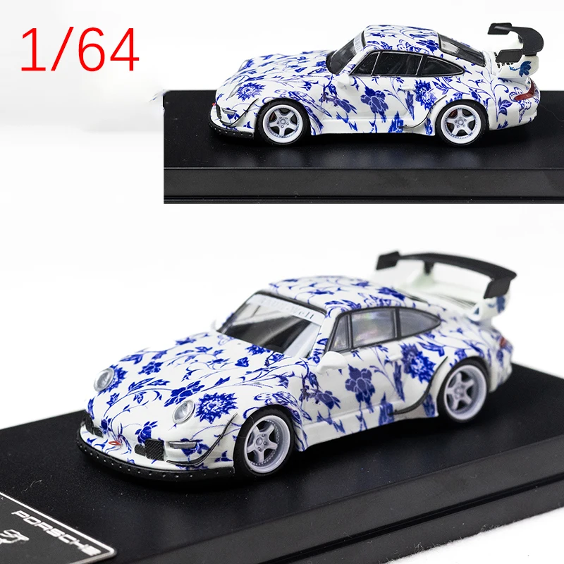 

Литая под давлением модель автомобиля Flame 1/64 RWB 993 924, синий и белый фарфор 911, модель автомобиля из сплава, игрушки для мальчиков, оригинальная коробка