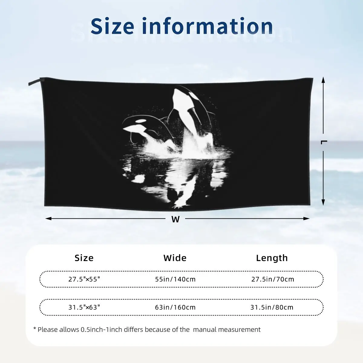 Orca Aquatic Sea Ocean Top Tees Killer Whale Beach Towel Soft Microfiber Quick Dry Absorbent Quick Towels For Mountain Climbing