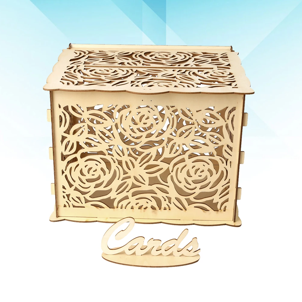 

Wooden Wedding Storage Box DIY Wedding Supplies Rose Box for Wedding Party (1 Key + 12 Rubber Rings, Large Size)